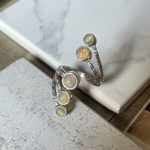 Adjustable 925 Sterling Silver Ethiopian Opal Ring! Gorgeous statement Ring!